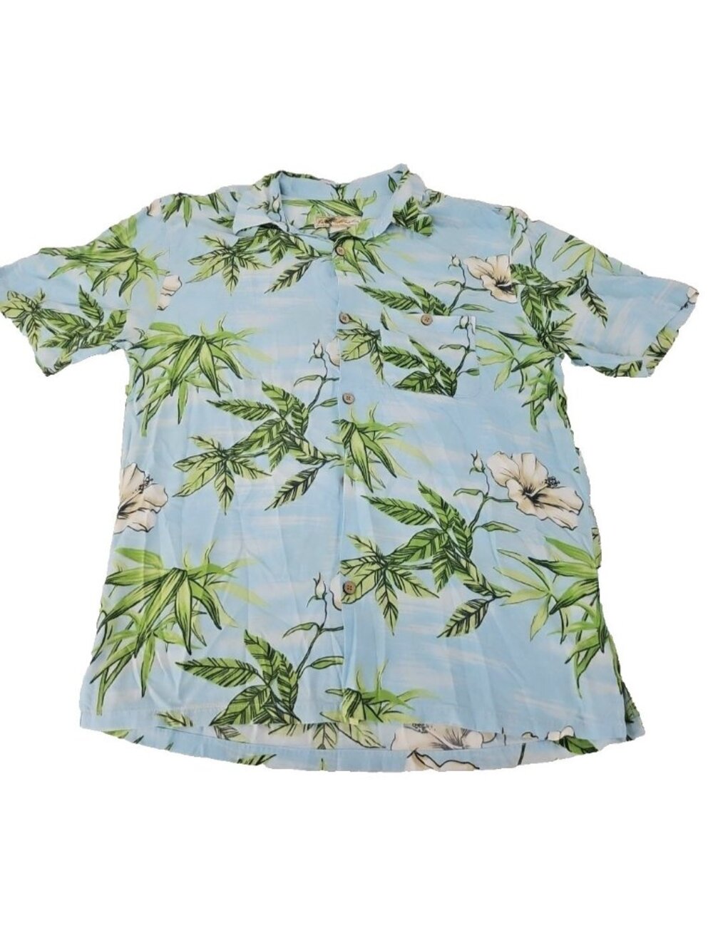 Joe Marlin Hawaiian Shirt Mens Large Blue Aloha Tropical Hibiscus Camp Beachy